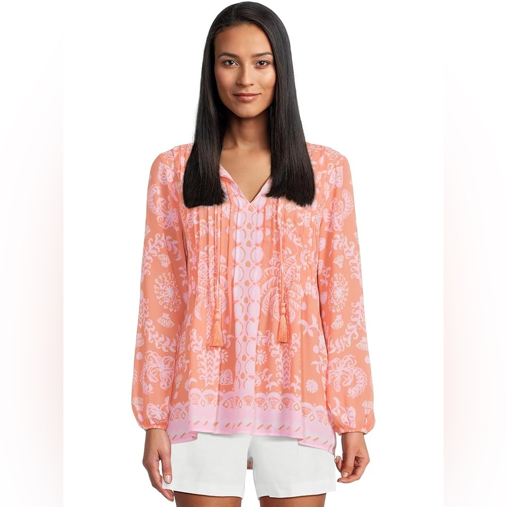 Nwt Lilly Pulitzer Marilina Tunic Top Papaya Breezy Palm Large